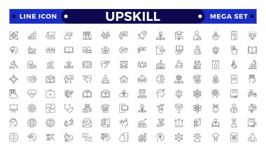 Yetenek, moral bozucu, kişisel gelişim, gelişme, eğitim ve kariyerle ilgili bir dizi taslak simgesi. Taslak simge koleksiyonu