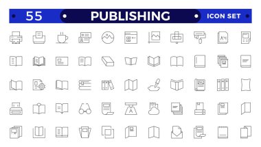 Outline simgesi yayınlanıyor. Broşür çizgisi simgesi seti. antet, broşür, broşür, şirket kataloğu, zarf