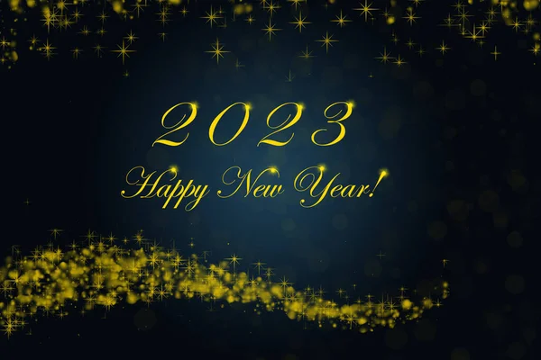 新年快乐2023 闪烁的燃烧数字2023年星号和蓝色背景的Bokeh — 图库照片