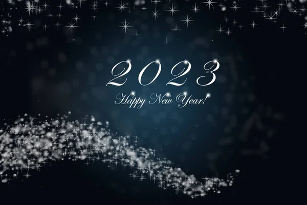 新年快乐2023 闪烁的燃烧数字2023年星号和蓝色背景的Bokeh — 图库照片