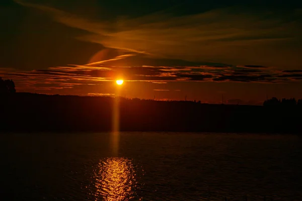 Όμορφο Ηλιοβασίλεμα Στον Ποταμό Kymijoki Φθινόπωρο Φινλανδία — Φωτογραφία Αρχείου