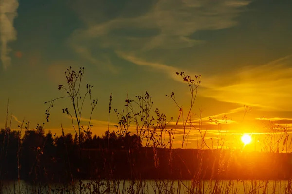 Schöner Sonnenuntergang Kymijoki Fluss Herbst Finnland — Stockfoto