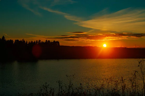 Frumos Apus Soare Râul Kymijoki Toamna Finlanda — Fotografie, imagine de stoc