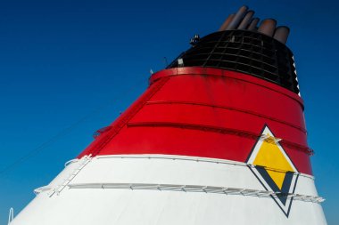 Stockholm, İsveç - 13 Haziran 2023: Feribot Viking Hattı bacası.