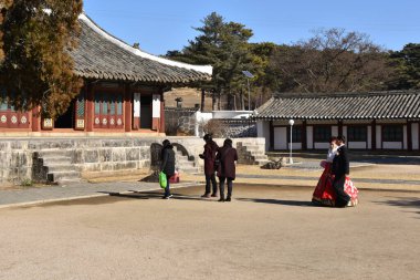 Kaesong, North Korea - December 26 2018 People visit a Korean Buddhist temple in Kaesong, North Korea clipart