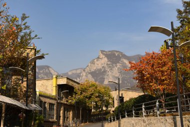 Street and Mountain View at Yuntaishan in Henan, China clipart