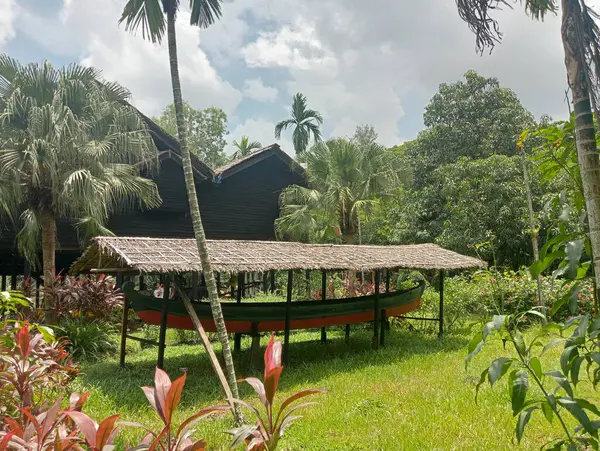 Myanmar 'da bir kano ormanın çatısının altında duruyor.