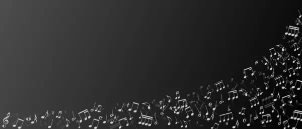  Siyah arkaplan üzerine beyaz notalarla soyut müzik çerçevesi ve kenarı 