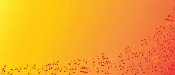  Sarı arkaplanda kırmızı notalarla soyut müzik çerçevesi ve kenarı 