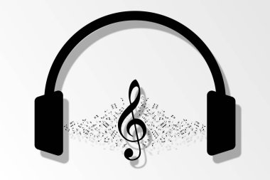  Beyaz arkaplanda kulaklık ile müzik temalı illüstrasyon 
