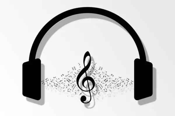 Beyaz arkaplanda kulaklık ile müzik temalı illüstrasyon 