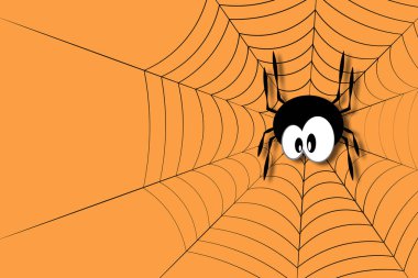  orange Halloween banner with spiderweb and spider  clipart