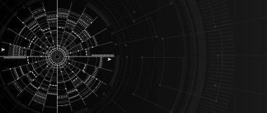 Siyah soyut arkaplanda teknoloji beyaz çizgi silueti