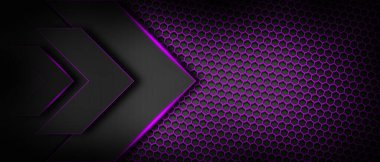 Oklarda soyut mor ışık ve altıgen koyu arkaplan