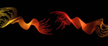 Soyut dalga çizgileri kavram teknolojisindeki tasarım elementleri için siyah zemin üzerinde izole edilmiş turuncu ve sarı renkler