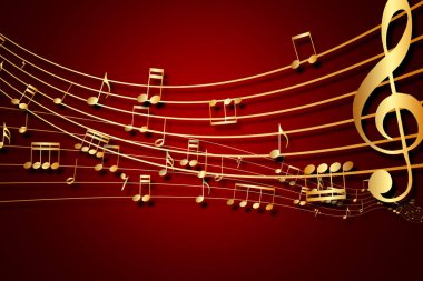 Soyut müzik geçmişi. Altın müzik notaları ve üç katlı anahtar ses dalgası üzerinde