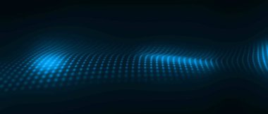 Veri teknolojisi çizimi. Soyut fütüristik geçmiş. Karanlık arkaplanda noktaları ve çizgileri birleştiren bir dalga