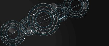 Üst üste binen daireler, çizgiler ve noktalarla soyut arkaplan