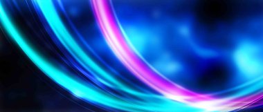 Lacivert soyut arkaplan ultraviyole neon ışıltısı, bulanık ışık çizgileri, dalgalar