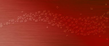 Uçan notalarla soyut kırmızı müzik arkaplanı 