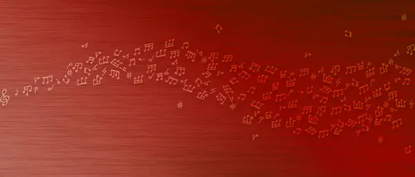 Uçan notalarla soyut kırmızı müzik arkaplanı 