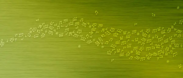 Uçan notalarla soyut yeşil müzik arkaplanı 