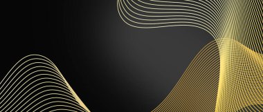 Soyut çizgileri olan zarif lüks siyah ve altın kapaklı arka plan tasarımı.