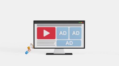 Sosyal medyada online reklamcılık. PPC reklam kampanyasından para kazan. Programlı sosyal ağ reklamlı üç boyutlu dijital pazarlama. Hedeflenen reklam. 4K 3B Canlandırma