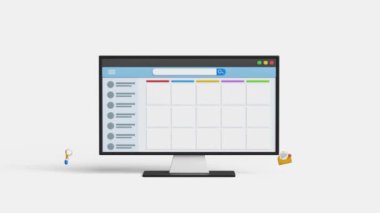 Sosyal medya planlayıcısı, içerik takvimi. Planlayıcı gösterge paneli. Girişimcilik planlama kavramı. Sosyal medya paylaşımını yönetiyor. Organizasyon süreci. 4K 3B Canlandırma