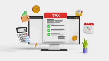 Hesaplama vergi iadesi konsepti. Ödeme için gelir vergisi çevrimiçi iade formu. Finansal araştırma. 4k 3d animasyon