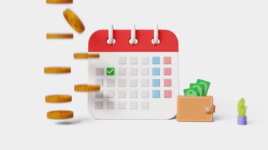 Abone ödemesi, aylık ödeme tarihi konsepti. Vergi ödeme tarihi veya aylık abonelik ödemesi 4k 3d animasyon