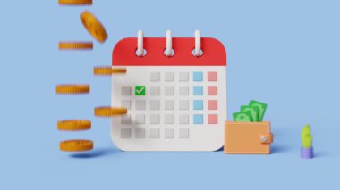 Abone ödemesi, aylık ödeme tarihi konsepti. Vergi ödeme tarihi veya aylık abonelik ödemesi 4k 3d animasyon