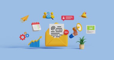 3 boyutlu e-posta pazarlama, CRM, e-posta otomasyonu. Haber bültenine abone olun, posta listesine kaydolun. Müşteriler için e-posta hizmeti, müşteri koruma stratejisi. 4K 3D animasyon. Döngü için ilk 3 saniyeyi kes