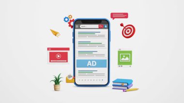 SEO sıralaması, içerik tanıtımı, arama motoru optimizasyonu, sayfa reklamları, arama sonuç sıralamasını iyileştirme, organik trafiği yönlendirme. İnternet sitesi sıralaması ve SEO 3D akıllı telefon. 4K 3B Canlandırma