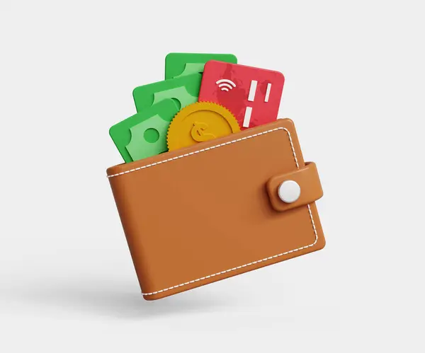 Dijital cüzdan ödeme ikonu. Çevrimiçi cüzdan veya ticari cüzdan, güvenli bankacılık, e-ticaret, yatırım konsepti. Çevrimiçi para aktarım uygulaması cüzdanı. 3B cüzdan simgesi