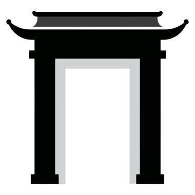 Gri çatılı siyah bir torii kapısının minimalist bir illüstrasyonudur. Temiz beyaz bir zemin üzerine kurulmuştur. Basit mimari tasarım sergilenmektedir.