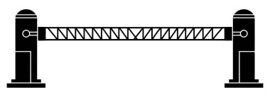 Genellikle erişim kontrolü ve güvenlik için kullanılan iki sütun tarafından desteklenen üçgen desenli bir bariyer kapısının siyah ve beyaz çizimi.