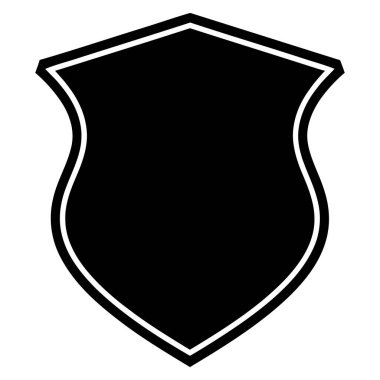 Beyaz çizgili siyah bir kalkan, beyaz bir zemin üzerine kuruludur. Kalkan minimalist tarzda basit bir vektör illüstrasyonudur..