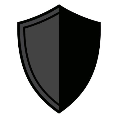 Bölünmüş bir kalkan, biri gri, biri koyu gri kenarlı, diğeri siyah, hepsi de beyaz bir arka plana karşı kontrastlık için kurulmuş..