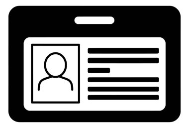 Bu bir kimlik kartının siyah-beyaz çizimi, sağ tarafında kişinin profili ve bazı metin satırları var.