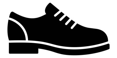 Pürüzsüz siyah bir ayakkabı beyaz aksanlı tasvir edilir, temiz beyaz arka planda ayarlanır. Bu vektör resmi klasik biçimi yakalar.