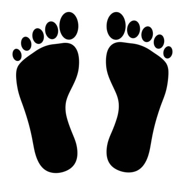 Zıt yönlere bakan iki siyah ayak izi basit bir grafik tasarım tarzında beyaz bir zemin üzerinde gösterilir, izole ve minimalist tasarım