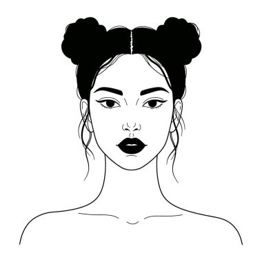 Saç stili olan bir kızın vektör çizimi. Güzel kız. siyah ve beyaz.