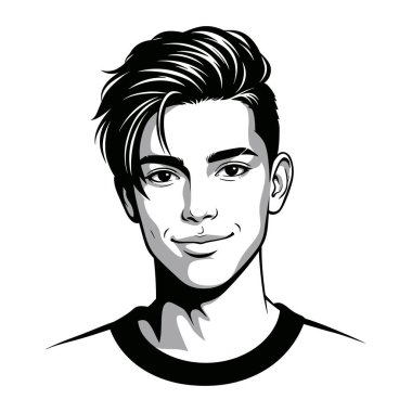 Saç tıraşlı bir gencin portresi.