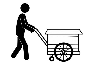 El arabası ikonu olan adam. Beyaz arkaplanda izole edilmiş el arabası vektör simgesi web tasarımı olan adamın ana hatları