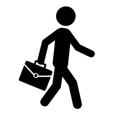 Siyah bir siluet, iş ve profesyonelliği temsil eden beyaz bir zemin üzerine kurulmuş bir evrak çantasını tutarken yürüyor. Bu resim, çeşitli tasarım projeleri için çok yönlü olan şeffaf bir arkaplan içerir..