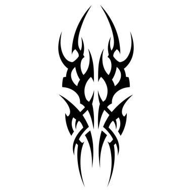 Çarpıcı bir kabile dövmesi tasarımı. Beyaz arka planda karmaşık siyah desenler içeriyor. Cesur bir ifade için mükemmel.