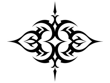 Siyah-beyaz simetrik bir kabile dövmesi tasarımı, grafik tasarımı için mükemmel, ya da dekoratif çizimler.