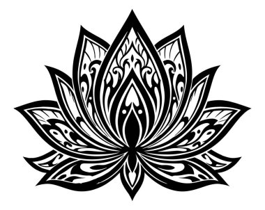 Güzel ve zarif bir nilüfer çiçeği vektör çizimi siyah beyaz, dövme veya dekorasyon için mükemmel 108