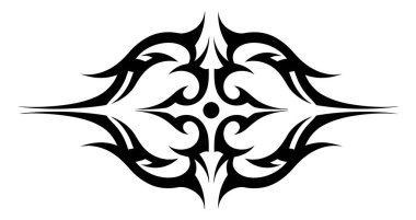 Simetrik desenli çarpıcı bir kabile dövmesi tasarımı, vektör sanatı ve grafik çizimleri için mükemmel..